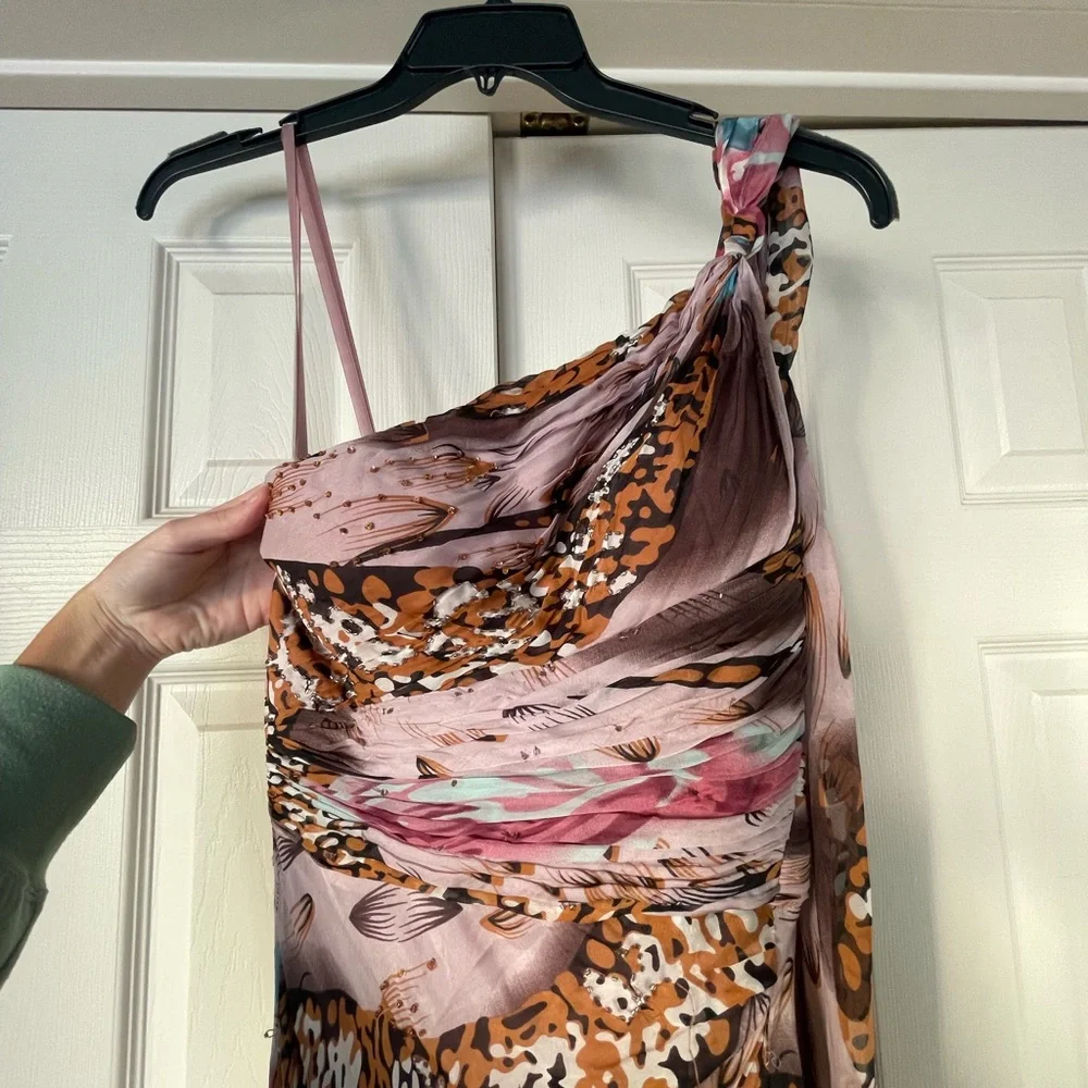 Nina Austin Pink and Purple Maxi Sundress with Ruched Tiered Design for Cocktail - Picture 4 of 10